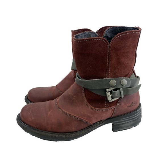 Bos. & Co. Shoes - Bos & Co Devon Ankle Boots Zip Red Leather Buckle Round Faux Fur Womens 40 9-9.5